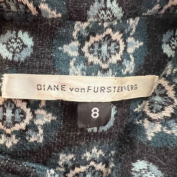 Diane von Furstenberg Geometric Print Wool Blend Military Button Blazer Jacket S - Picture 8 of 10